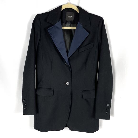 Smythe Black Blazer Wool 2-Button Satin Collar Tuxedo Sz 6 Women's